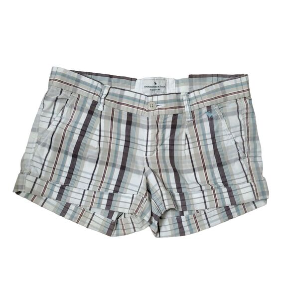 Vintage y2k 2000s Abercrombie and Finch Womens Brown White Plaid lowrise shorts - Picture 1 of 9